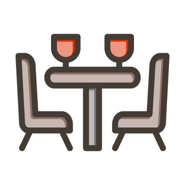 Yemek Masası Vektörü Kalın Çizgisi Renk Simgesi Kişisel ve Ticari Kullanım İçin