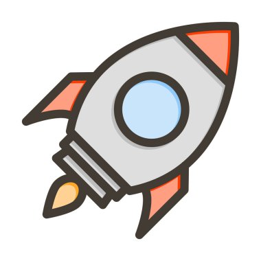 Roket Vektör Kalın Çizgisi Kişisel ve Ticari Kullanım için Renk Simgesi Dolduruldu