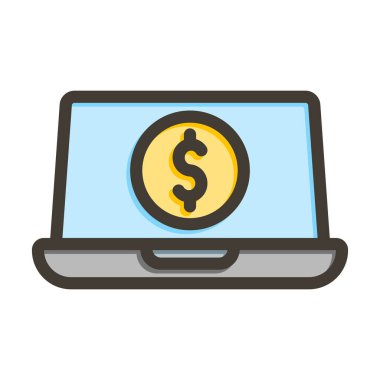 Çevrimiçi Bankacılık Vektörü Kalın Çizgisi Kişisel ve Ticari Kullanım İçin Renk Simgesi Dolduruldu