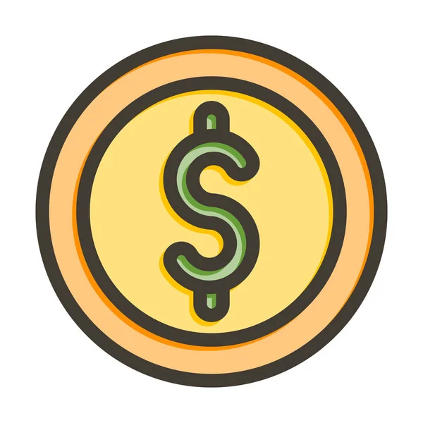 Долларовые Монеты Вектор Толстая Линия Заполненные Цвета Значок Личного Коммерческого — стоковый вектор
