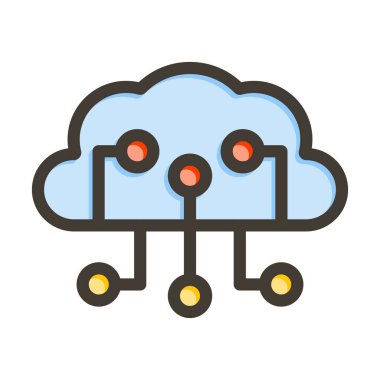 Bulut İstihbarat Vektörü Kalın Çizgi Renk Simgesi Kişisel ve Ticari Kullanım İçin