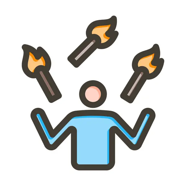 Juggling Fire Vector Thick Line Filled Colors Icon Personal Commercial — Stock Vector
