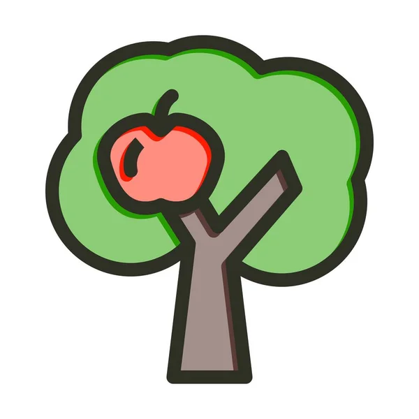 Apple Tree Vector Dikke Lijn Gevulde Kleuren Pictogram Voor Persoonlijk — Stockvector
