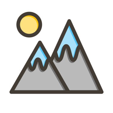 Karlı Dağ Vektörü Kalın Çizgisi Kişisel ve Ticari Kullanım İçin Renk Simgesi Dolduruldu