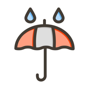 Yağmur Damlaları Kalın Çizgisiyle Şemsiye Kişisel ve Ticari Kullanım İçin Renk Simgesi Dolduruldu