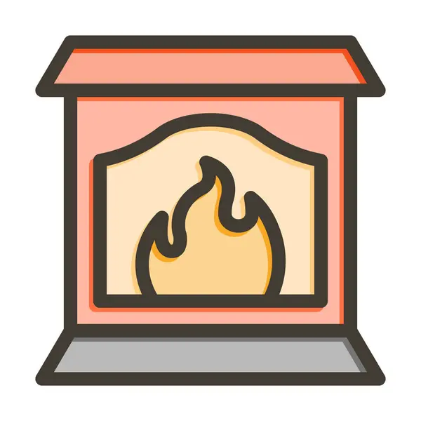 Fireplace Vector Thick Line Filled Colors Icon Personal Commercial Use — Stock Vector