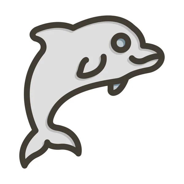 Дельфин Вектор Толстая Линия Заполненные Цвета Значок Личного Коммерческого Использования — стоковый вектор