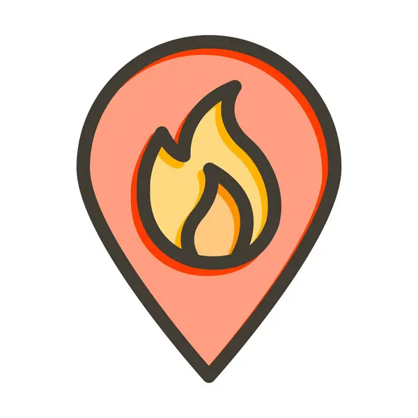 Fire Location Vector Thick Line Filled Colors Icon Personal Commercial — Stock Vector