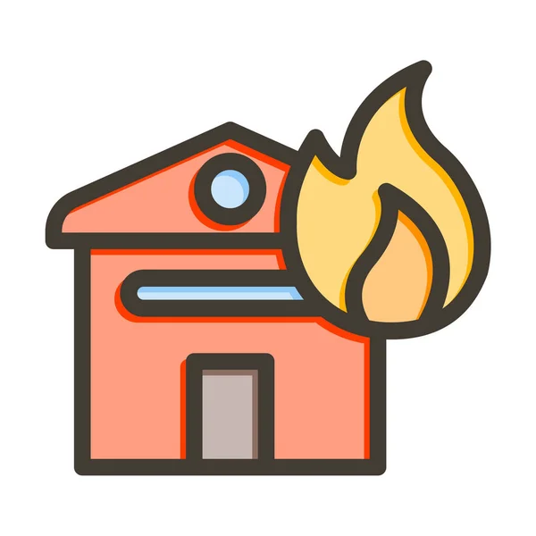 Fire House Vector Dikke Lijn Gevulde Kleuren Pictogram Voor Persoonlijk — Stockvector