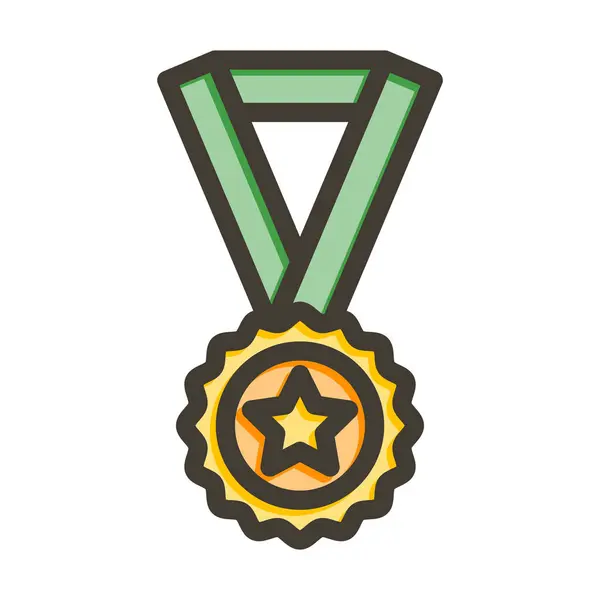 Медаль Вектор Толстая Линия Заполненные Цвета Значок Личного Коммерческого Использования — стоковый вектор