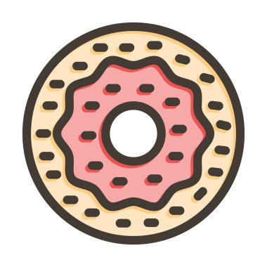Donut Vektörü Kalın Çizgisi Kişisel ve Ticari Kullanım İçin Renk Simgesi Dolduruldu