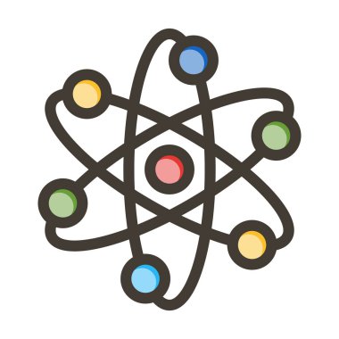 Kişisel ve Ticari Kullanım İçin Renk Simgesi Doldurulmuş Atom Vektörü Kalın Çizgisi