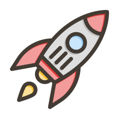 Roket Vektör Kalın Çizgisi Kişisel ve Ticari Kullanım için Renk Simgesi Dolduruldu