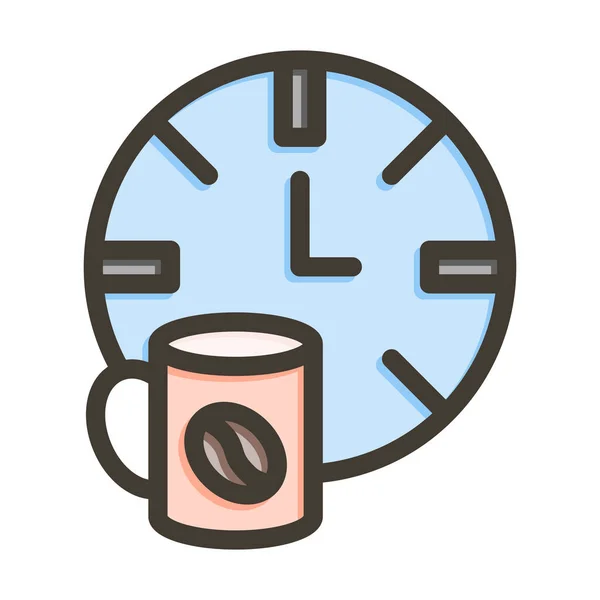 Кофе Время Вектор Толстая Линия Заполненные Цвета Значок Личного Коммерческого — стоковый вектор
