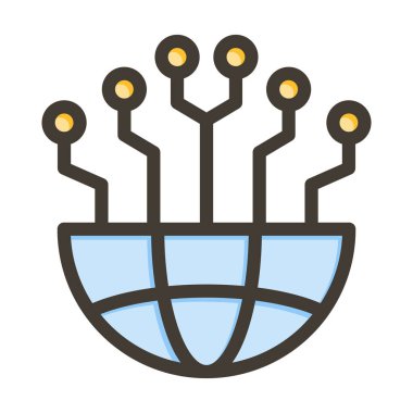 Kişisel ve Ticari Kullanım İçin Renk Simgesi Doldurulmuş Küresel Ağ Vektörü Kalın Çizgisi