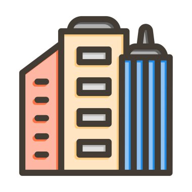 Şehir Vektörü Kalın Çizgisi Kişisel ve Ticari Kullanım İçin Renk Simgesi Dolduruldu