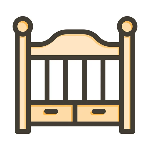 Baby Crib Vector Dikke Lijn Gevulde Kleuren Pictogram Voor Persoonlijk — Stockvector