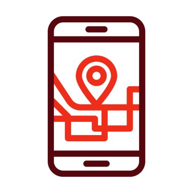 Kişisel ve Ticari Kullanım İçin Mobil GPS Vektör Kalın Çizgisi İki Renk Simgesi