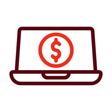 Çevrimiçi Bankacılık Vektörü Kalın Çizgi Kişisel ve Ticari Kullanım İçin İki Renk Simgesi