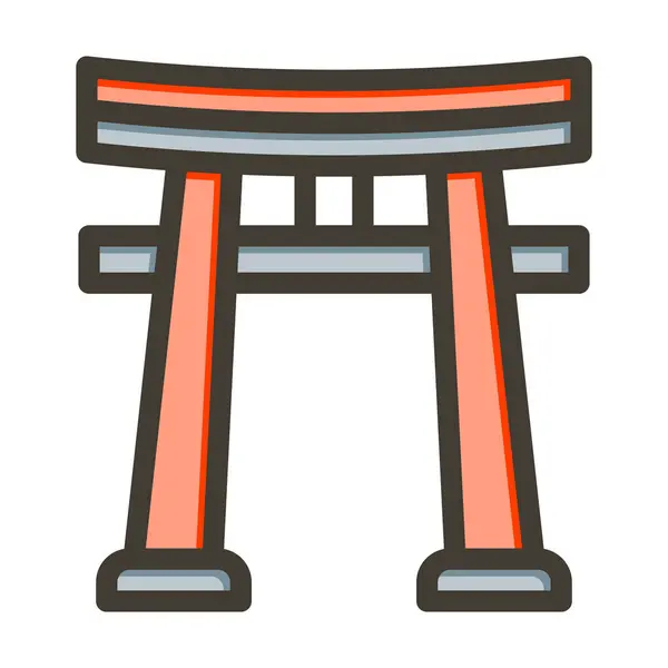Torii Gate Vector Thick Line Filled Colors Icon Personal Commercial — Stock Vector