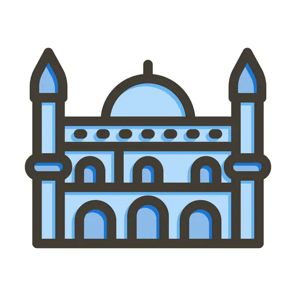 Línea Gruesa Del Vector Azul Mezquita Llenó Ícono Los Colores — Archivo Imágenes Vectoriales