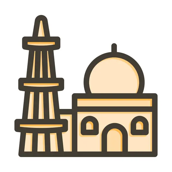Qutub Minar Vector Παχιά Γραμμή Γεμάτη Χρώματα Εικονίδιο Για Προσωπική — Διανυσματικό Αρχείο