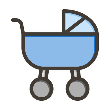 Bebek Arabası Kalın Çizgisi Kişisel ve Ticari Kullanım İçin Renk Simgesi Dolduruldu