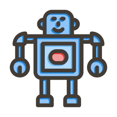 Robot Vektör Kalın Çizgisi Kişisel ve Ticari Kullanım İçin Renk Simgesi Dolduruldu