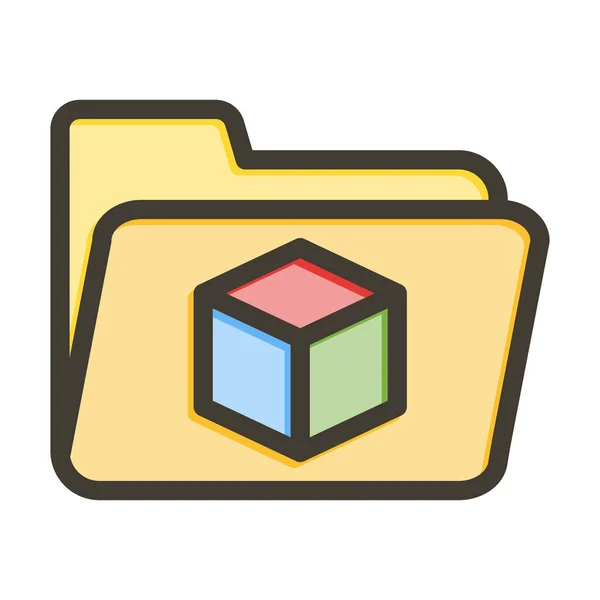 Cubo Vector Línea Gruesa Llenó Ícono Los Colores Para Uso — Archivo Imágenes Vectoriales