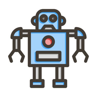 Robot Vektör Kalın Çizgisi Kişisel ve Ticari Kullanım İçin Renk Simgesi Dolduruldu