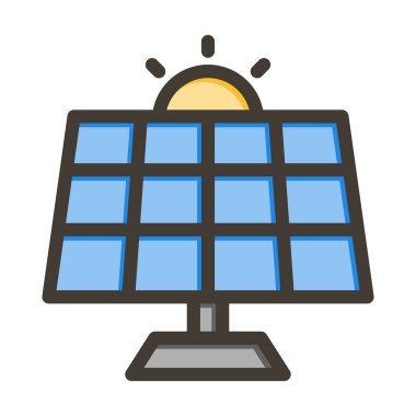 Güneş Paneli Vektör Kalın Çizgisi Kişisel ve Ticari Kullanım İçin Renk Simgesi Dolduruldu