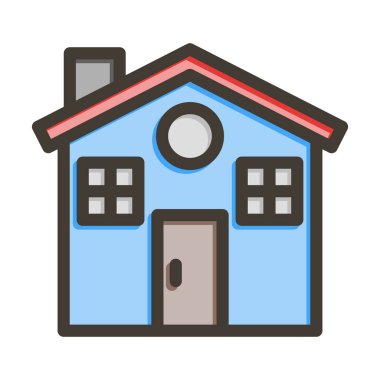 Ev Vektörü Kalın Çizgisi Kişisel ve Ticari Kullanım İçin Renk Simgesi Dolduruldu