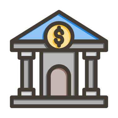 Banka Vektör Kalın Çizgisi Kişisel ve Ticari Kullanım için Renk Simgesi Dolduruldu