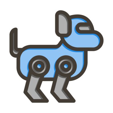 Robot Köpek Vektör Kalın Çizgisi Kişisel ve Ticari Kullanım İçin Renk Simgesi Dolduruldu