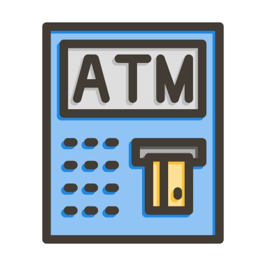Kişisel ve Ticari Kullanım İçin Renk Simgesi Doldurulmuş Atm Makina Vektör Kalın Çizgisi