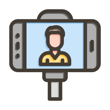 Kişisel ve Ticari Kullanım İçin Renk Simgesi Doldurulmuş Selfie Vektör Kalın Çizgisi