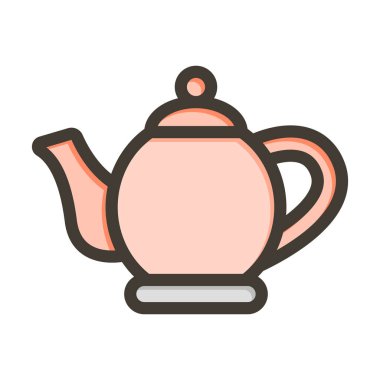 Çaydanlık Vektörü Kalın Çizgisi Kişisel ve Ticari Kullanım İçin Renk Simgesi Dolduruldu