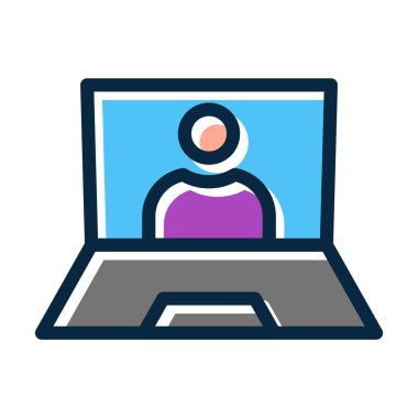 Çevrimiçi Sınıf Vektör Kalın Çizgisi Kişisel ve Ticari Kullanım İçin Koyu Renkler Dolduruldu