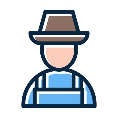 Çiftçi Vektör Kalın Çizgisi Kişisel ve Ticari Kullanım İçin Koyu Renk Simgeleri Dolduruldu