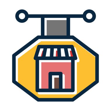 Kişisel ve Ticari Kullanım İçin Koyu Renk Simgeleri Doldurulmuş Dükkan İşareti Kalın Çizgisi