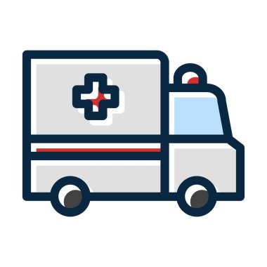 Kişisel ve Ticari Kullanım İçin Koyu Renk Simgeleri Doldurulmuş Ambulans Vektörü Kalın Çizgisi