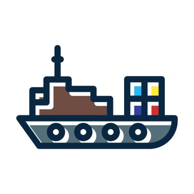 Kargo Gemisi Kalın Çizgisi Kişisel ve Ticari Kullanım İçin Koyu Renk Simgeleriyle Dolu