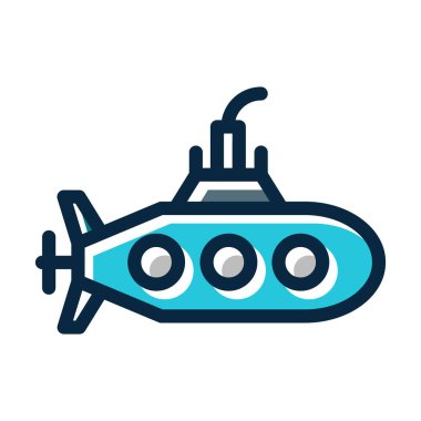 Denizaltı Vektör Kalın Çizgisi Kişisel ve Ticari Kullanım İçin Koyu Renk Simgeleriyle Dolu