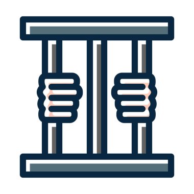 Parmaklıklar Arasındaki Suçlu Koyu Renk Simgeleri Kişisel ve Ticari Kullanım İçin Dolduruldu