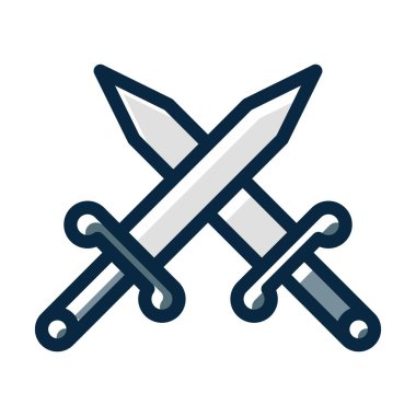 Kişisel ve Ticari Kullanım İçin Koyu Renk Simgeleri Doldurulmuş İki Kılıç Vektörü Kalın Çizgisi