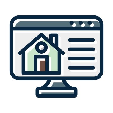 Kişisel ve Ticari Kullanım İçin Koyu Renk Simgelerini Doldurulmuş Emlak Web Sitesi Vektör Çizgisi