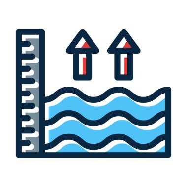 Deniz Seviyesi Yükselen Vektör Kalın Çizgisi Kişisel ve Ticari Kullanım İçin Koyu Renk Simgeleri Dolduruldu