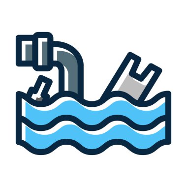 Su Kirliliği Vektörü Kalın Çizgisi Kişisel ve Ticari Kullanım İçin Koyu Renk Simgeleri Dolduruldu