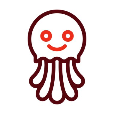 Denizanası Vektör Kalın Çizgisi Kişisel ve Ticari Kullanım İçin İki Renk Simgesi