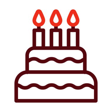 Kişisel ve Ticari Kullanım İçin Doğum Günü Pasta Vektörü Kalın Çizgisi İki Renk Simgesi